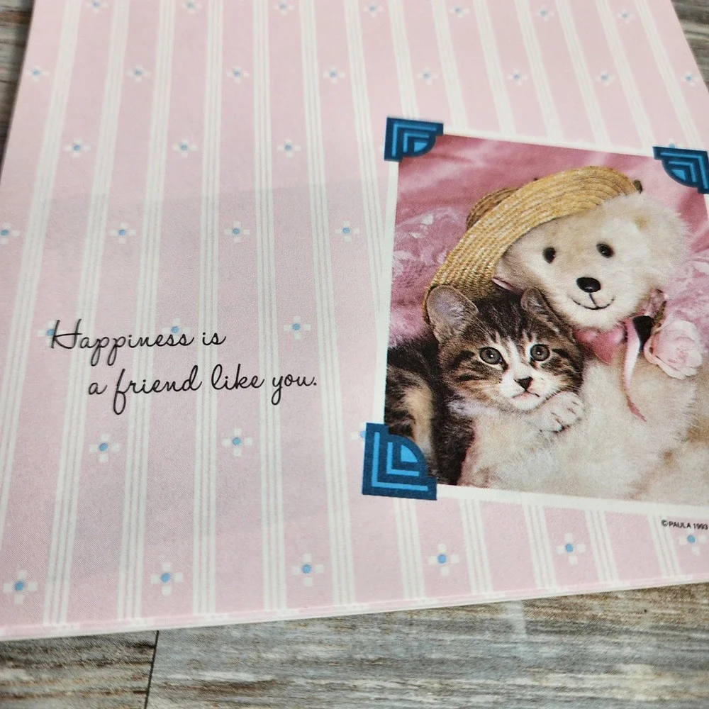Vintage 1993 CM Paula Co Teddy Bear Kitten Stationery Pad 9x6 ASP481 USA Made